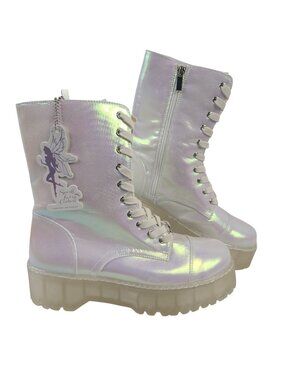 NEW Saprkl Fairy Couture Elle Combat Boots Holographic Lace-Up Platform Sz 12